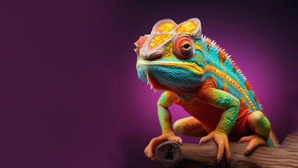 Colorful chameleon is crawling on a branch