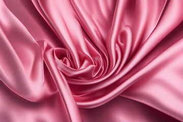 Closeup of rippled pink color satin fabric cloth texture background
