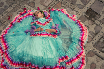 Pretty Woman wearing traditional costumes dress typical and folklore 