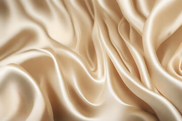 Closeup of rippled cream color satin fabric cloth texture background