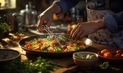 close-up of a person's hands preparing a delicious meal . Generative AI