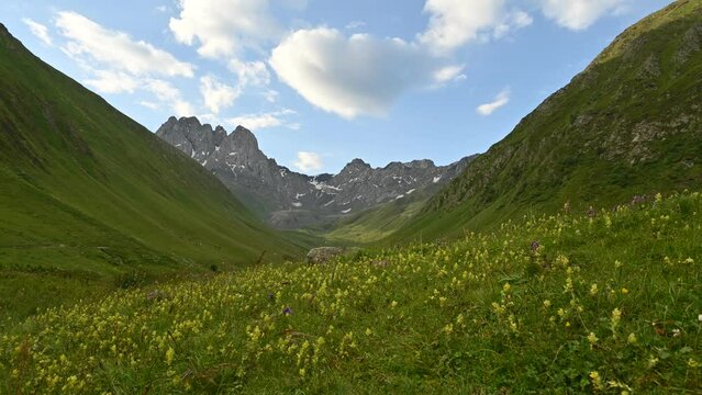 A 4k Video of Mountains in Juta Georgia with the clouds movement early in the morning