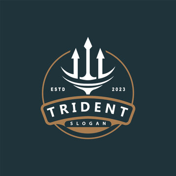 Neptune Poseidon Trident Logo, Spear Simple Vintage Template Design