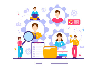 HRM Human Resource Management Vector Illustration with System Managing Company Employee for Marketing Materials and Business Background Design