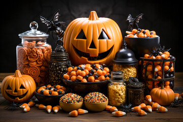 Halloween Pumpkin Candy Background Generative AI