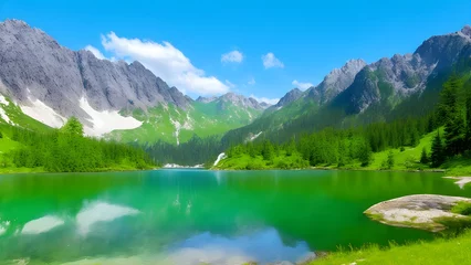 Keuken spatwand met foto Majestic mountain lake in national park high tatra background and wallpaper 12. generative ai © fmahmahmudphoto