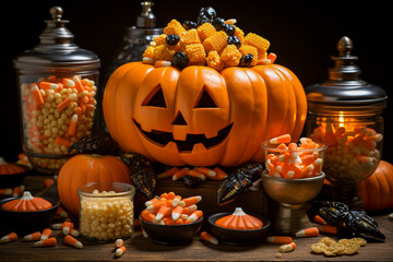 Halloween Pumpkin Candy Background Generative AI