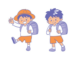 ランドセルを背負っている小学生の男の子 2色