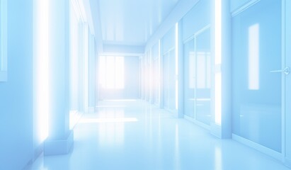 Obraz premium Blue corridor with glowing lights in the center. Heavenly spaces