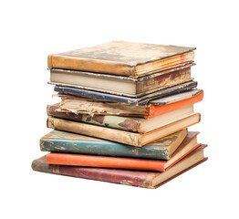 Stack of old books, isolated on white or transparent background.