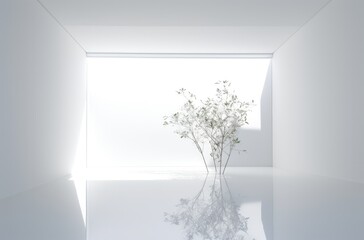 Obraz premium Interior of modern bright room with white walls and floor. Heavenly spaces