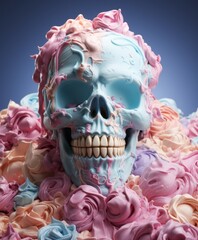 Skull head made of ice cream isolated on plain background