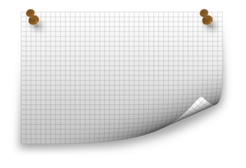 Blank checkered paper background with push-pin isolated on transparent png