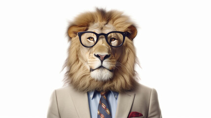 スーツを着たライオン Lion in suit in business manner - obrazy, fototapety, plakaty