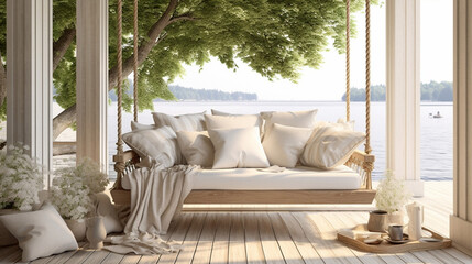 White sofa relaxation house interior comfortable room modern green home furniture design