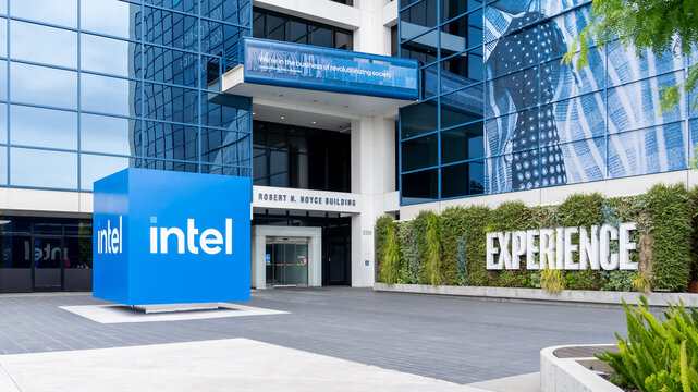 Intel headquarters in Santa Clara, California, USA - June 10, 2023. Intel Corporation is an American multinational corporation and technology company. 