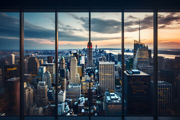 Fototapeta na wymiar Amazing city view from skyscraper window ai generated art