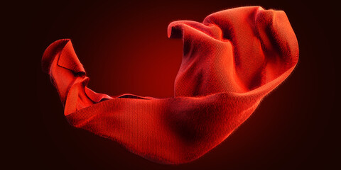 Red soft fur fabric design element, A swaying cloth of soft fur, set against a black background, isolated for versatile online use.