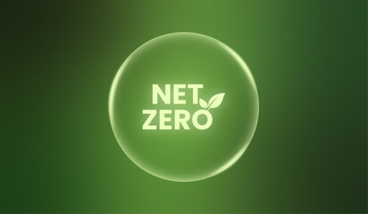 Net zero and carbon neutral concept. Net Zero in bubbles, illustrating a climate-neutral strategy on a green backdrop, aiming for carbon neutrality.
