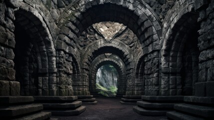 Stone archways leading to doorways in the fabric of the universe | generative AI