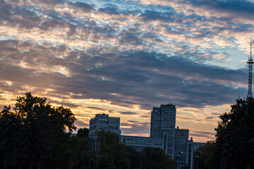 Beautiful sunset on Freedom Square in Kharkiv city