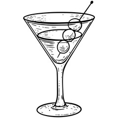 Black and white martini cocktail vector illustration