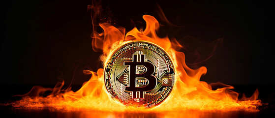 Bitcoin on fire background