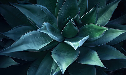 Tropical succulents wallpaper. Textured blue agave banner. For postcard, book illustration. Created with generative AI tools
