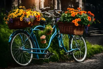 Zelfklevend Fotobehang bicycle and flowers © umair