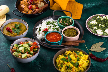 Various types of traditional Indian food.