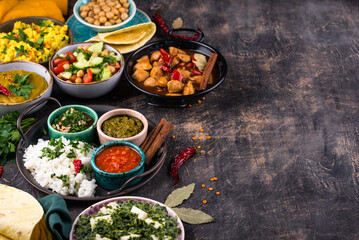 Various types of traditional Indian food.
