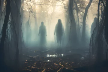  Silhouette in foggy mist forest ai generated art. © Tsanko