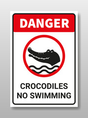 Danger No Swimming Crocodiles sign and symbol. Vector illustration on isolated background.