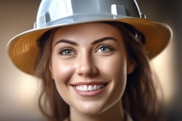 portrait of a labor woman wearing a helmet