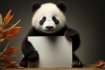 A panda holds an empty poster, your canvas for creative expression