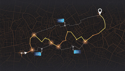 Street roads and location, GPS navigator screen. Decorative graphic tourist map. Street roads and location. Abstract vector transportation background. Fragments of town. Vector, illustration. © Vadym