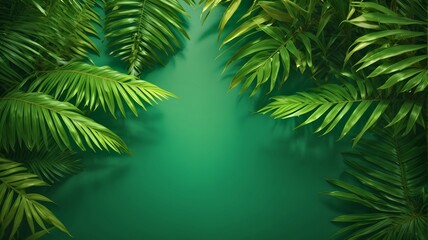 Tropical palm leaves on green background. 3D render illustration for template, backdrop and graphic design - obrazy, fototapety, plakaty