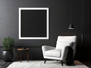 Frame mockup in modern dark home interior background generative ai