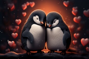 Adorable penguin couple, a perfect choice for a February 14th card