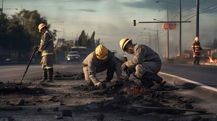 Fototapeta premium Workers are engaged in road repairs.