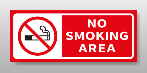 Sticker No Smoking area sign with horizontal design. Vector illustration on isolated background.