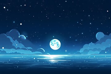 Free vector night ocean landscape full moon and star generative ai