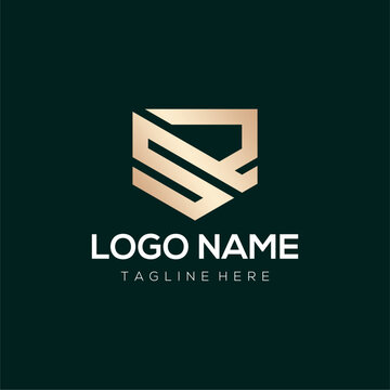 SR logo gold color emblem style with shield shape design template