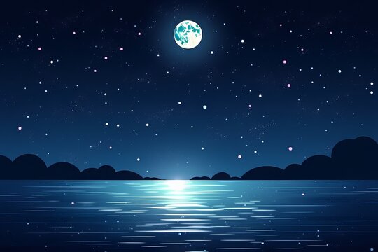 Free vector night ocean landscape full moon and star generative ai