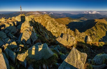 Amazing colors during sunset in Low Tatras, Dumbier and Chopok peak, panoramic ultra wide view....