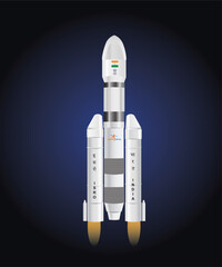 PUNE, INDIA, 15TH JULY 2023 Chandrayaan 3 on moon with blue background. 3D Illustration. Some elements of this image furnished-by NASA and ISRO. illustrative concept image.