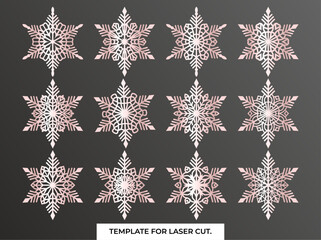 Set of snowflakes. Laser cut pattern for christmas paper cards, design elements, scrapbooking. Vector illustration.