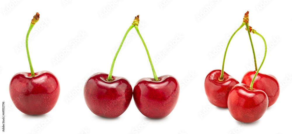 Wall mural red cherry fruit isolated on white background. clipping path