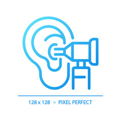 Otoscope pixel perfect gradient linear vector icon. Medical instrument. Ear health. Physical examination. Thin line color symbol. Modern style pictogram. Vector isolated outline drawing