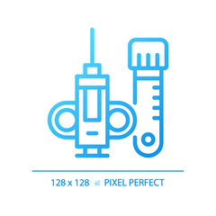 Biopsy needle pixel perfect gradient linear vector icon. Medical procedure. Tissue sample. Minimally invasive. Thin line color symbol. Modern style pictogram. Vector isolated outline drawing